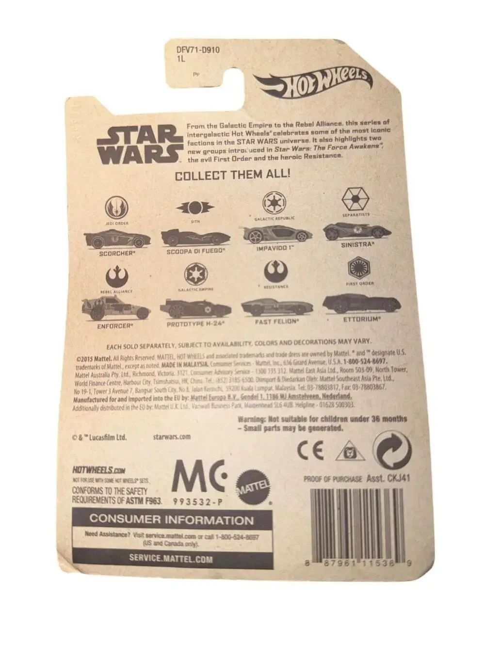 Hot Wheels Star Wars Galactic Republic Imparatori Die-Cast Car Collectible